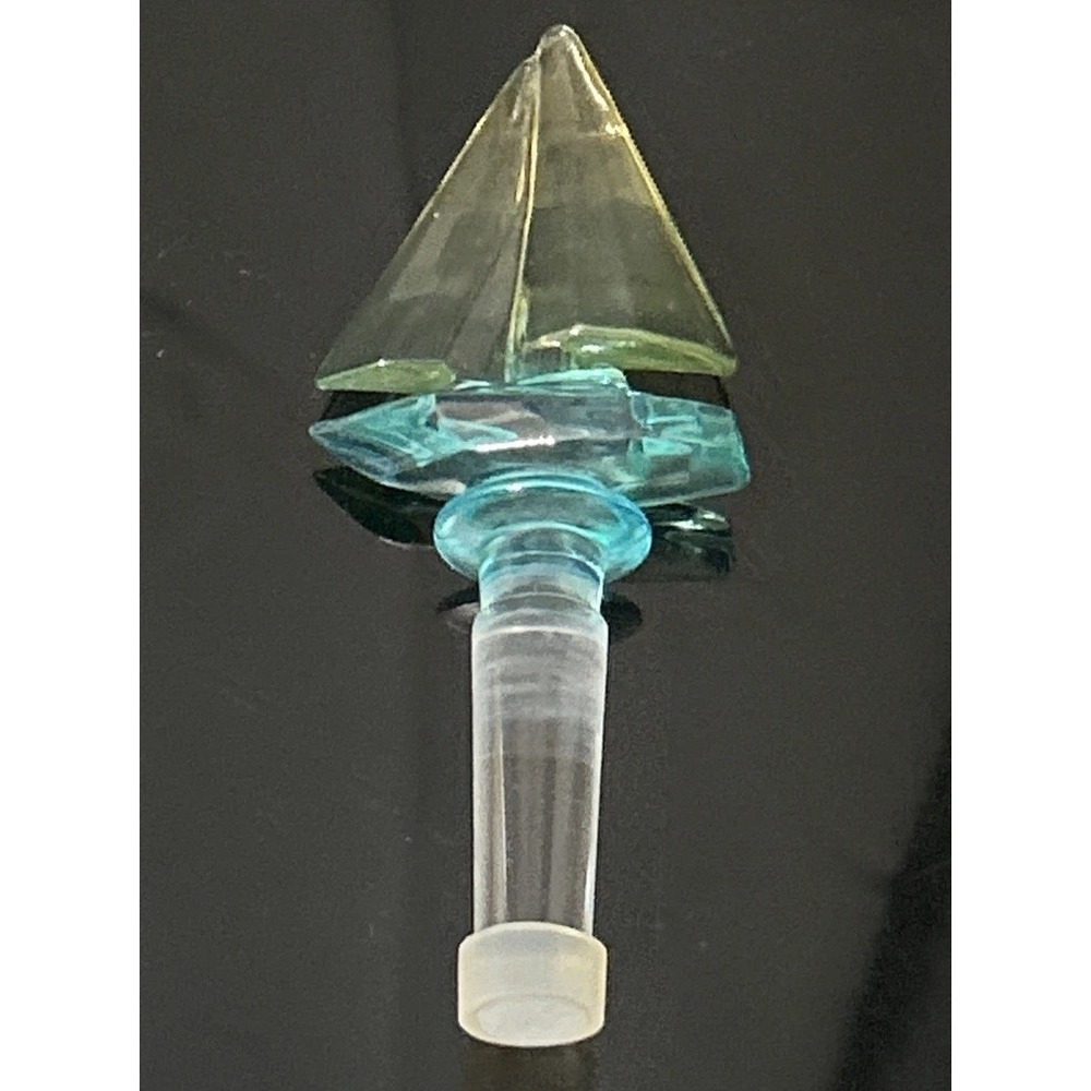 Bottle Stopper Sailboat Teal Yellow Wine Barware Nautical Maritime Handcrafted - Picture 3 of 11